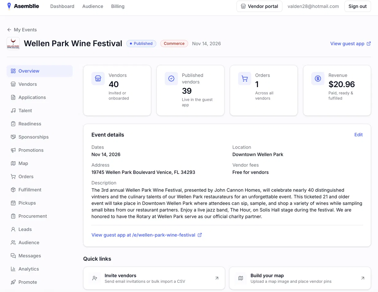 Organizer dashboard