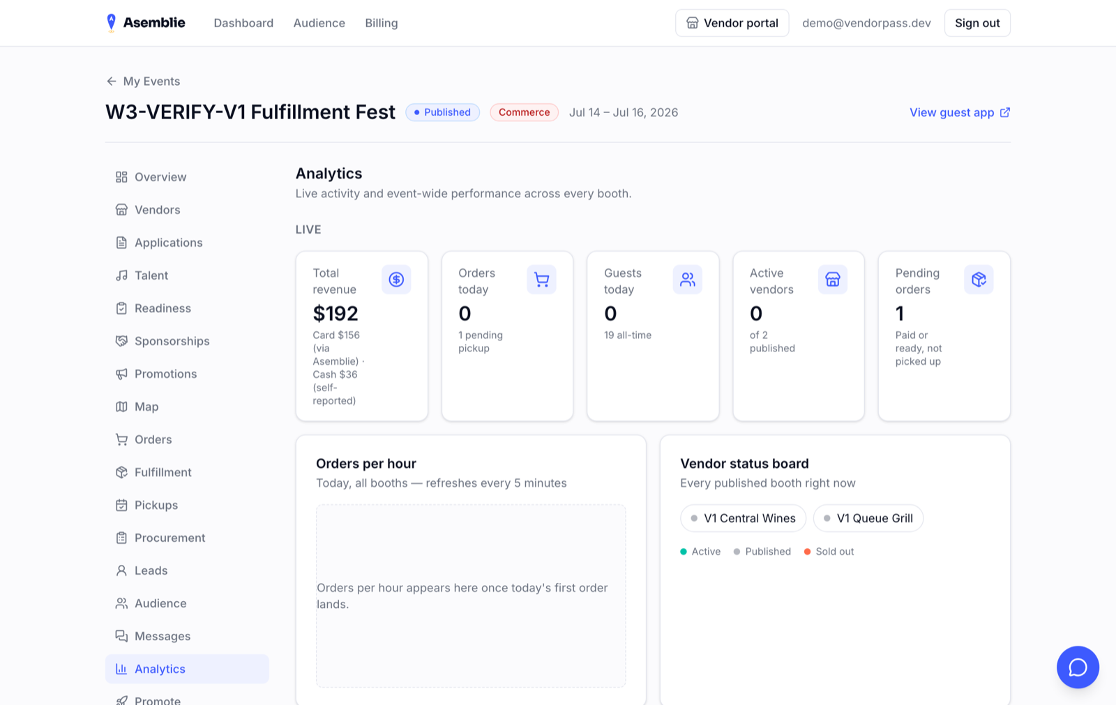 Organizer Dashboard — Live Revenue